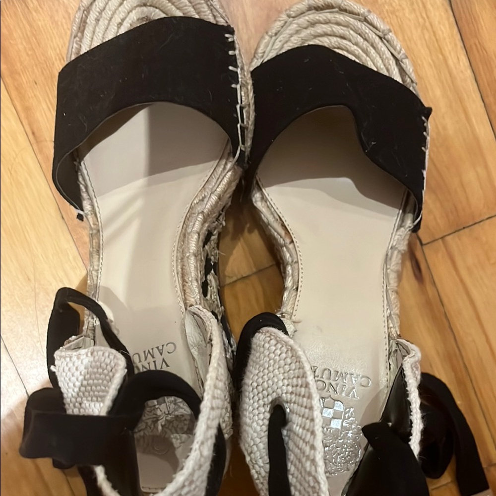 Vince Camuto Black and Cream Espadrille Wedges - Picture 6 of 9